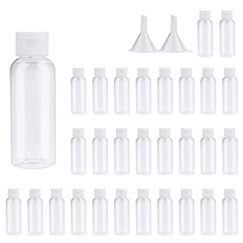 Travel Bottles Tsa Approved，2 oz Plastic Bottles Small Squeeze Bottles Leak Proof Silicone Travel Size Containers With Flip Cap(32 Pack, 2 Funnels Included)
