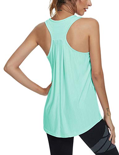 Loose Workout Tank Tops for Women Casual Yoga Tops Lightweight Racerback Tank Tops Pleated Back Sleeveless Exercise Tops Fitness Workout Running Shirts Stretchy Athletic Shirts Blue L