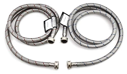 Set of Hot and Cold Stainless Steel Washing Machine Hoses Burst Proof, 6ft Long - Water Supply Lines for Washing Machines (6 Ft)