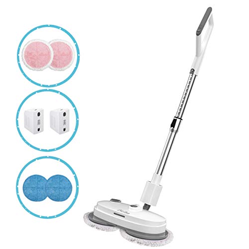 iNeibo Cordless Electric Mop 2 Batteries Long Battery Life Mop 3 in 1 Rechargeable One-Hand Operation Labor-Saving Mop Led Headlight Adjustable Handle Polisher Scrubber for Hardwood Tile Marble