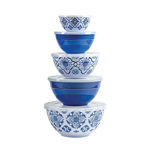 Multicolor Melamine Bowl Set with Lids 10-Piece (French Country)