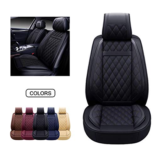 OASIS AUTO Leather Car Seat Covers, Faux Leatherette Automotive Vehicle Cushion Cover for Cars SUV Pick-up Truck Universal Fit Set for Auto Interior Accessories (Black, OS-009 Full Set)