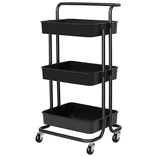 YANXUS 3-Tier Rolling Utility Cart with Handle Makeup Cart with Roller Wheels Mobile Storage Organizer for Kitchen, Bathroom, Office, Coffee Bar