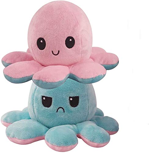 Reversible Cute Octopus Plush Toys Mini Plushies Stuffed Animals Flip Dolls Mood Emotion Toy for Kids Toddlers Girls Adults - 1pcs/Pink-Blue