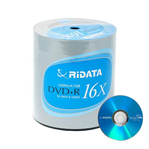 100 Pack Ridata DVD+R DVD Plus R 16X 4.7GB 120 Min Logo Top Blank Data Video Media Recordable Disc