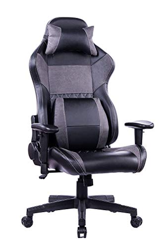 HEALGEN Reclining Gaming Chair with Adjustable Massage Lumbar Pillow and Footrest- Memory Foam PC Computer Racing Chair - Ergonomic High-Back Desk Office Chair (8260-GREY)
