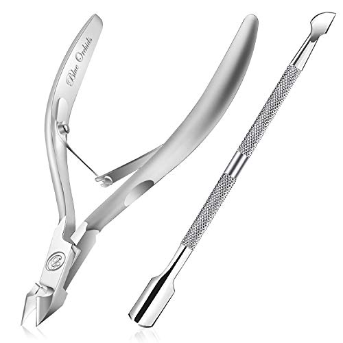 Cuticle Trimmer with Cuticle Pusher - Cuticle Remover Cuticle Nipper Professional Stainless Steel Cuticle Cutter Clipper Durable Pedicure Manicure Tools for Fingernails and Toenails (Silver)