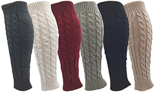 Leg Warmers for Women, 6 Pairs Knee High Cable Knit Warm Thermal Acrylic Winter Sleeve