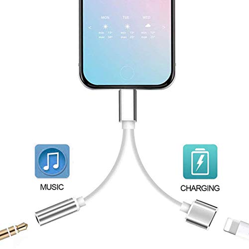 Headphone Jack Adapter 2 in 1 Dongle 3.5mm Converter Car Charge Accessories with Earphone Splitter Adaptor Cable for iPhone 11 Pro 8/8Plus/7/X/XS/XS MAX/XR/MAX/7/7 Plus Audio Connector for All iOS