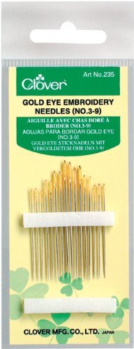 CLOVER 235 No. 3-9 Gold Eye Embroidery Needles, Pack of 16