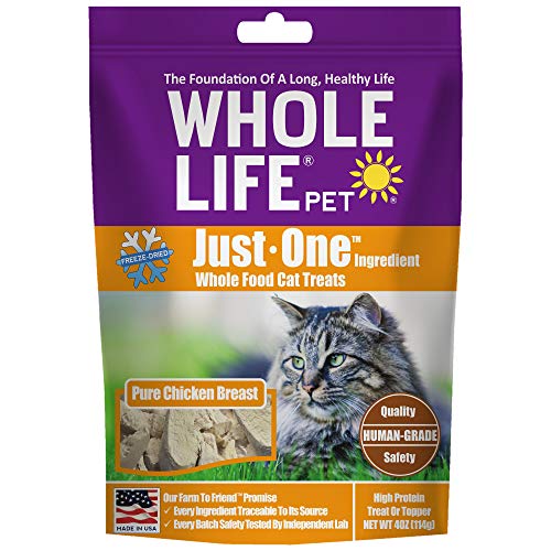 Whole Life Pet Healthy Cat Treats, Human-Grade Whole Chicken Breast, Protein Rich for Training, Picky Eaters, Digestion, Weight Control, Made in the USA, 4 Ounce
