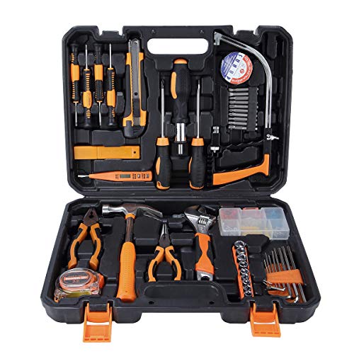 SOLUDE Home Repair Tools Sets,95 Pieces Handsaw General Household Hand Tool Kits with Plastic Toolbox Storage Case