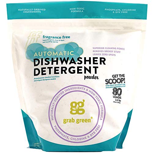 Grab Green Natural Automatic Dishwashing Detergent Powder, Fragrance Free, Organic Enzymed-Powdered, 80 Loads