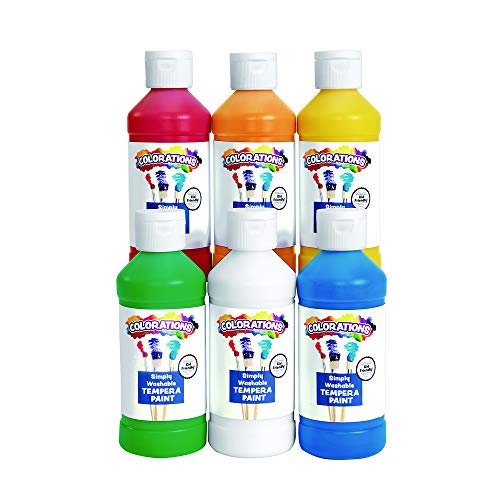 Colorations Simply Washable Tempera Paints, 8 fl oz, Set of 6 Colors, Non Toxic, Vibrant, Bold, Kids Paint, Craft, Hobby, Arts & Crafts, Fun, Art Supplies, Assorted Set