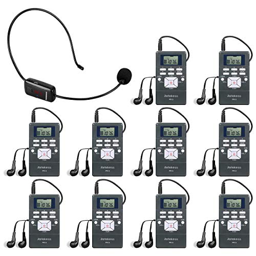 Retekess Portable FM Transmitter Headset Tour Guide System 30m Transmitter with 10 PR13 FM Receivers for Church Translation