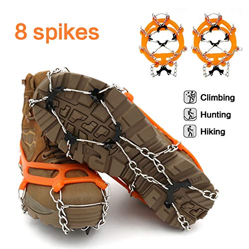 samyki Ice Cleats Crampons, Anti Slip 8 Teeth Manganese Steel Spikes Ice Grips Ice Grippers for Women/Men, Durable Silicone Spike Shoes Traction Cleats, Ice Crampons Snow Grips for Hiking on Ice/Snow