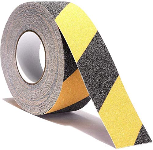 Anti Slip Safety Grip Tape 2inx60ft Non Skid Tread Safety Tape with High Traction Grit Yellow & Black Marking Self-Adhesive Tape Hazard Caution Warning Tape for Stairs Steps Deck
