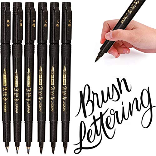 MISULOVE Hand Lettering Pens, Calligraphy Pens, Brush Markers Set, Soft and Hard Tip, Black Ink Refillable - 4 Size(6 Pack) for Beginners Writing, Art Drawings, Water Color Illustrations, Journaling