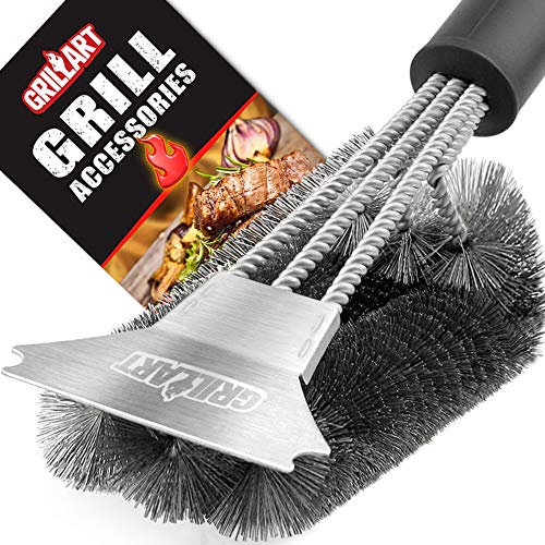 Grill Brush and Scraper - Extra Strong BBQ Cleaner Accessories - Safe Wire Bristles 18'Stainless Steel Barbecue Triple Scrubber Cleaning Brush for Weber Gas/Charcoal Grilling Grates, Best wizard tool
