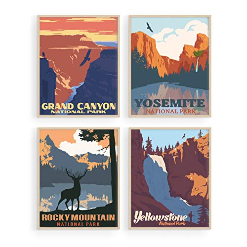 Vintage National Park Posters Set - By Haus and Hues | National Parks Art Prints Nature Wall Art and Mountain Print Set Abstract Prints of Mountain Wall Art | Mountain Decor (8'x10', UNFRAMED)