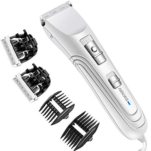 AIBORS Dog Grooming Clippers kit with 12V High Power Low Noise for Thick Coats Heavy Duty Plug-in Pet Trimmer Electric Professional Hair Clippers for Dogs Cats Pets, 2 Pack Blades