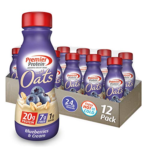 Premier Protein 20g Protein Shake with Oats, Blueberries & Cream, 11.5 Fl Oz Bottle, (12Count)