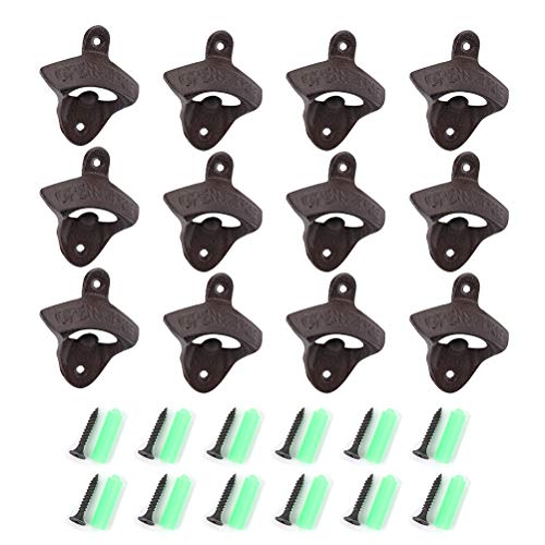 Tebery 12 Pack Cast Iron Wall Mounted Bottle Opener with Screws for Beer Cap Coke Bottle
