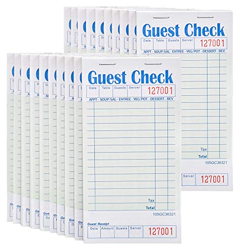 Stock Your Home Guest Check Book (20 Books) 3.5' x 6.75' Server Notepads and Waitress Order Pads - 50 Checks Per Book for Total 1,000 Guest Checks
