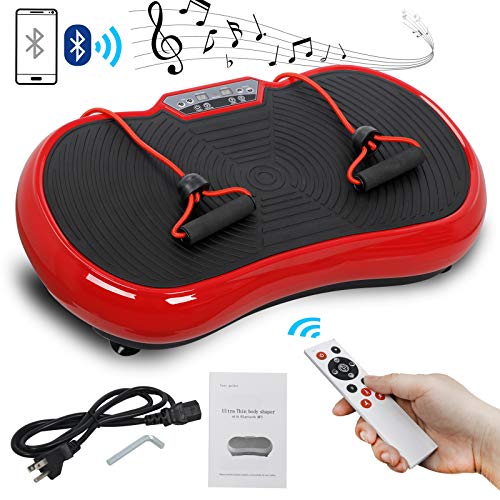 SUPER DEAL Pro Vibration Plate Exercise Machine - Whole Body Workout Vibration Fitness Platform Fit Massage Workout Trainer w/Loop Bands + Bluetooth + Remote, 99 Levels (Red)