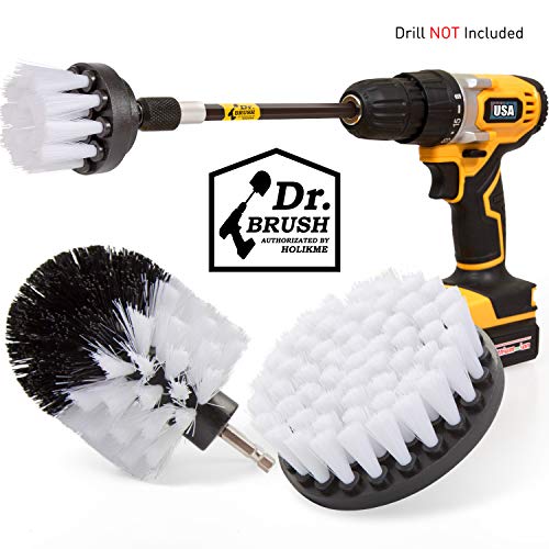 Holikme 4Pack Drill Brush Power Scrubber Cleaning Brush Extended Long Attachment Set All Purpose Drill Scrub Brushes Kit for Grout, Floor, Tub, Shower, Tile, Bathroom and Kitchen Surface White