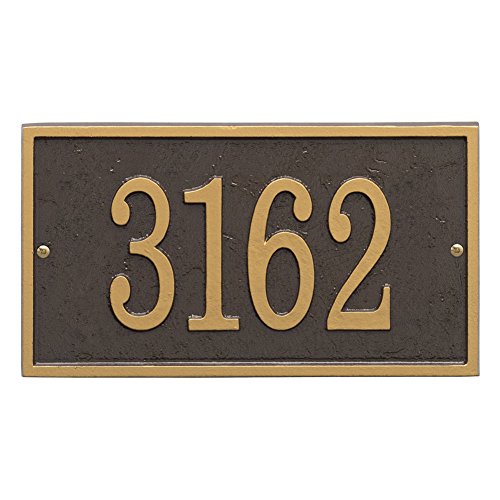 Whitehall Personalized Cast Metal Address Plaque - Custom House Number Sign - Rectangle (11' x 6.25') - Bronze with Gold Numbers