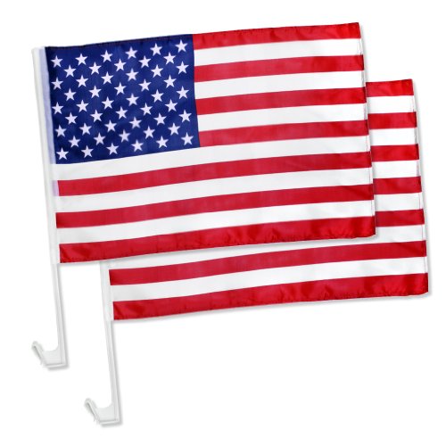 2x US American Patriotic Car Window Clip on USA Flag 17' x 12' - Pack of 2