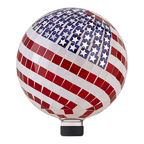 Alpine Corporation 12' Tall Indoor/Outdoor Mosaic American Flag Gazing Globe Yard Art Decor