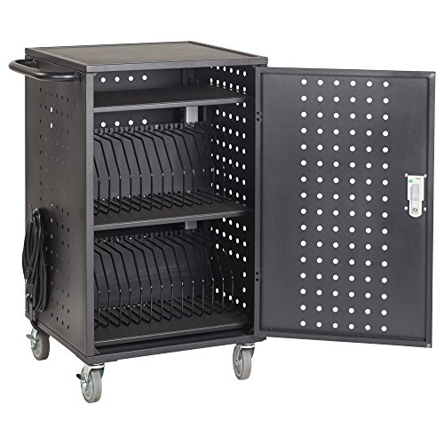 ECR4Kids 30-Bay Locking Laptop and Tablet Charging Station Cart with Keypad Entry, Computer Charging Station Cabinet, Secure Storage, Portable, Assembly Required, Black