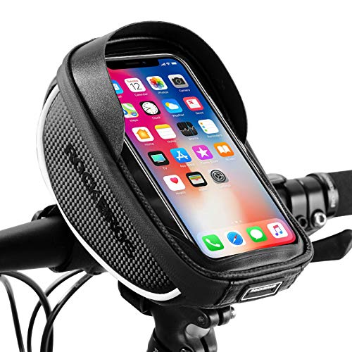 ROCKBROS Bike Phone Mount Bag Bike Front Frame Handlebar Bag Waterproof Bike Phone Holder Case Bicycle Accessories Pouch Sensitive Touch Screen Compatible with iPhone 11 XS Max XR 8 Plus Below 6.5'