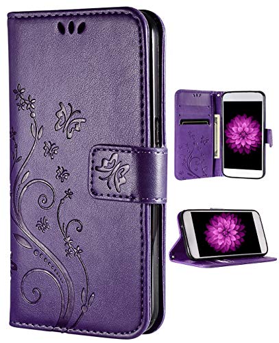 FLYEE iPhone 6 Plus Case,iPhone 6 Plus Wallet Case,Flip Case Wallet Leather [Kickstand] Embossing Butterfly Flower Folio Magnetic Protective Cover with Card Slots for iPhone 6s plus/6 Plus 5.5' Purple