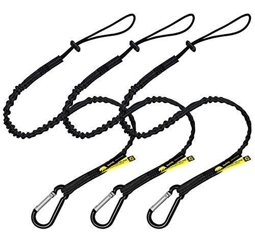 BearTOOL Tool Lanyard with Standard Spring Carabiner and Adjustable Loop End, 90cm Length, Maximum Weight Limit 8KG / 17.6lb, Fall Restraint with Shock Cord Stopper, 3 Combo Pack (Black 0913S)