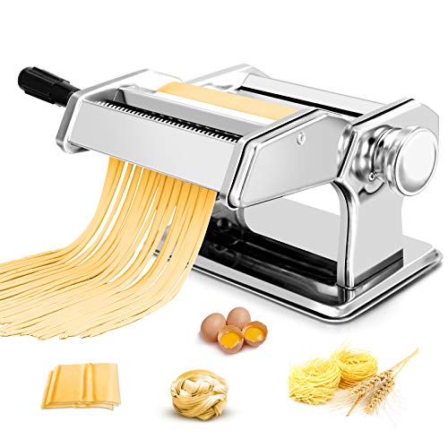 Pasta Maker Machine, 150 Roller Pasta Maker All in one Stainless Steel Manual Pasta Roller for Homemade Spaghetti Noodle Linguine Fettuccine Lasagna, Including Dough Press &Sheet Cutter & Hand Crank