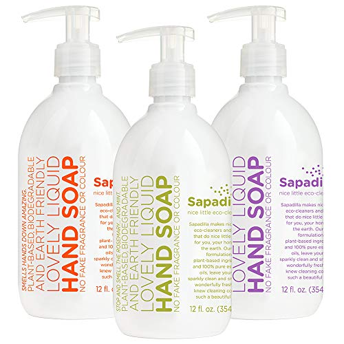 Sapadilla Rosemary + Peppermint, Grapefruit + Bergamot, Sweet Lavender + Lime Hand Soap, 12 Ounce 3 Pack