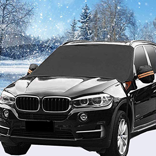 HEHUI Car Windshield Snow Cover, Large 87'x50' Windshield Cover, 4 Layers Windproof Cover for Ice Snow Frost Sun Protection, Waterproof Car Cover for All Season Protection, Fit Most Cars/Vans/SUVs