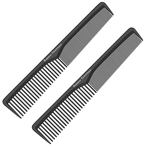 Styling Comb (2 Pack) | Professional 7 Inch Black Carbon Fiber Anti Static Chemical And Heat Resistant Comb For All Hair Types | Fine and Wide Tooth Comb For Men and Women | By Bardeau Essentials