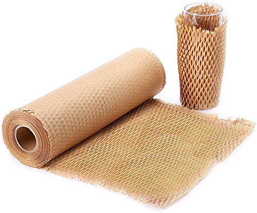 METRONIC Packaging Paper 12'x128' Honeycomb Cushioning Wrap Perforated-Packing，1 Rolls 128 Ft Honeycomb Wrap Roll with 20 Fragile Sticker Labels Packing Honeycomb Wrap Roll for Packing & Moving