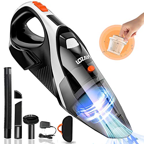 Handheld Vacuum Cordless, LOZAYI Portable Vacuum Cleaner with 9KPA High Power Cyclonic Suction, Washable HEPA Filter, LED Light, Bag and 4 Attachments,Rechargeable Wet/Dry Vac for Home/Car Cleaning