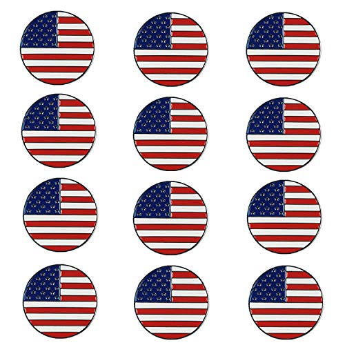 FINGER TEN Golf Ball Markers Assorted Patterns Value 12 Pack Gift, Mark Golf Hat Clip Divot Tool Accessories for Men Women Kids (American Flag)