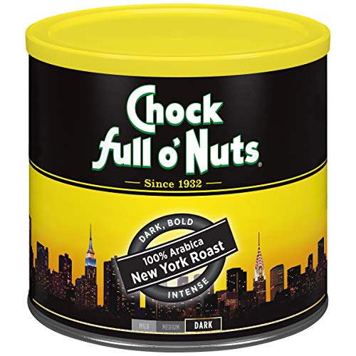Chock Full o’Nuts New York Roast Ground Coffee, Dark Roast - 100% Premium Arabica Coffee Beans – Bold, Full-Bodied and Intense Flavored Dark Blend, 23 ounces