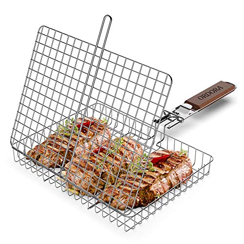 ORDORA Portable Fish Grill Basket, BBQ Grilling Basket for Outdoor Grill, Rustproof 304 Stainless Steel Grill Accessories, Heavy Duty Shrimp Grill Baskets, BBQ Tool for Steak, Potatoes, Chops, Kabob