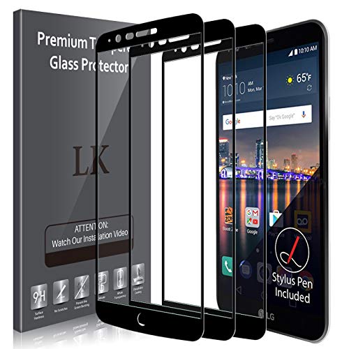 [3 Pack] LK Screen Protector for LG Stylo 3, [Full Cover] Tempered Glass 9H Hardness, Scratch-resistant (Black)