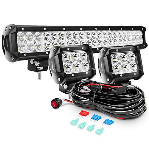 Nilight 20Inch 126W Flood Combo Road Light Bar 2PCS 18w 4Inch Spot LED Pods with Wiring Harness Kit, 2 Years Warranty
