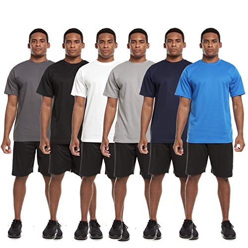6 Pack: Men's Active Dry Fit Moisture Wicking Workout Athletic Performance Closed Mesh Short Sleeve Top (M, Set A)