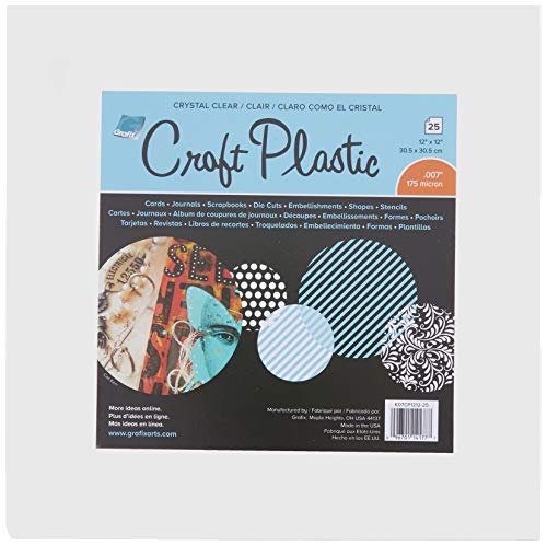 Grafix Clear Craft Plastic .007 Thickness 12-Inch by 12-Inch, Pack of 25